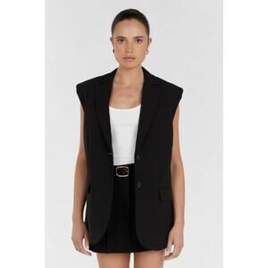 DISSH Rowan Women's Black Cap Sleeve Mid Button Up Blazer Jacket Vest Size 4